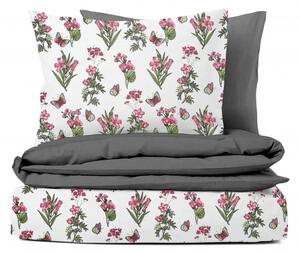 Ervi bavlnené obliečky DUO - ružové lúčne kvety/sivé