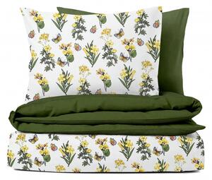 Ervi bavlnené obliečky DUO - žlté lúčne kvety/olivové