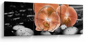 Obraz - Oranžové orchidey (s hodinami) (90x30 cm)