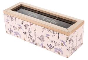 Krabička kvietky fialové na čaj drevená 23×8×8cm