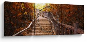 Obraz - Schody v prírode na jeseň (s hodinami) (90x30 cm)