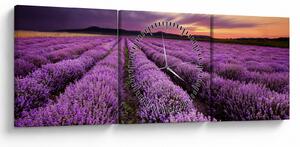 Obraz - Levanduľové pole pri západe slnka (s hodinami) (90x30 cm)