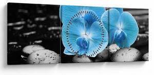Obraz - Modrá orchidea (s hodinami) (90x30 cm)