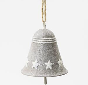 Vianočná dekoracia zvonček na zavesenie šedý 7,5x6,5x6,5cm