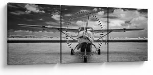 Obraz - Lietadlo čiernobiele (s hodinami) (90x30 cm)