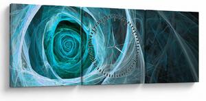 Obraz - Abstraktné ruže modrá s čiernym pozadím (s hodinami) (90x30 cm)