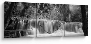 Obraz - Čiernobiely vodopád (s hodinami) (90x30 cm)