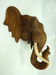 Závesná dekorácia Slon, hnedá, drevo Sura, ručná práca (Slonia hlava na stenu)
