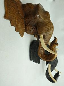 Závesná dekorácia Slon, hnedá, drevo Suar, ručná práca (Slonia hlava na stenu)