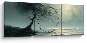 Obraz - Olejomaľba stromu s oceánom (s hodinami) (90x30 cm)