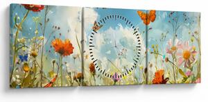 Obraz - Motýle na letnej lúke (s hodinami) (90x30 cm)