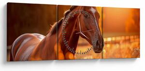Obraz - Kôň v západe slnka (s hodinami) (90x30 cm)