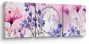 Obraz - Akvarelová lúka (s hodinami) (90x30 cm)