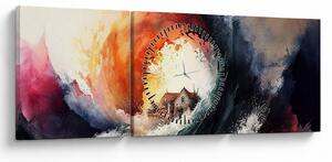 Obraz - Vo víre povodne, akvarel (s hodinami) (90x30 cm)