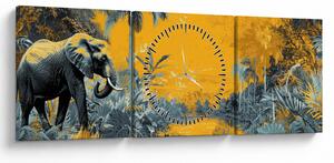 Obraz - Slon v prírode (s hodinami) (90x30 cm)