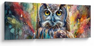 Obraz - Maľba sovy (s hodinami) (90x30 cm)