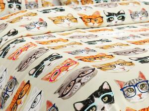 Bavlnené obliečky CAT GLASSES béžové Rozmer obliečky: 2 ks 70 x 90 cm | 200 x 220 cm