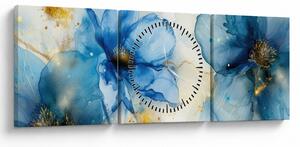Obraz - Kvetinová, atramentová maľba (s hodinami) (90x30 cm)