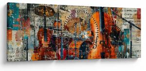 Obraz - Hudobné nástroje (s hodinami) (90x30 cm)