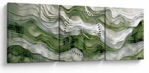 Obraz - Zelenobiele vlnky (s hodinami) (90x30 cm)