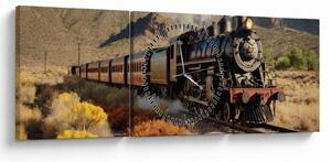 Obraz - Parná lokomotíva (s hodinami) (90x30 cm)