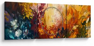 Obraz - Abstraktná maľba kvetov (s hodinami) (90x30 cm)