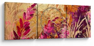 Obraz - Abstraktná maľba kvetov II. (s hodinami) (90x30 cm)