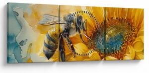 Obraz - Včielka, akvarel (s hodinami) (90x30 cm)