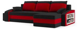 Rohová sedačka Hasina (čierna + červená) (s poličkou a taburetkou) (P). Vlastná spoľahlivá doprava až k Vám domov. 1066751