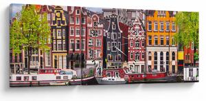 Obraz - Amsterdam, tanečné domy (s hodinami) (90x30 cm)