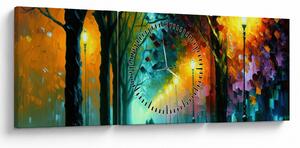 Obraz - Nočná prechádzka (s hodinami) (90x30 cm)