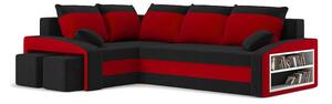 Rohová sedačka Ginevra (čierna + červená) (s poličkou a taburetkou) (L). Vlastná spoľahlivá doprava až k Vám domov. 1066895