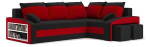 Rohová sedačka Ginevra (čierna + červená) (s poličkou a taburetkou) (P). Vlastná spoľahlivá doprava až k Vám domov. 1066906