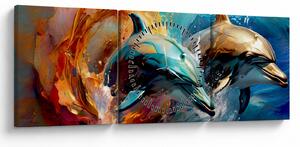 Obraz - Maľba delfínov (s hodinami) (90x30 cm)