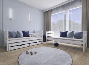 Detská poschodová posteľ z masívu CYRIL s prístelkou a šuplíky - 200x90 cm - BIELA