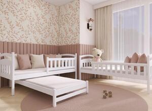 Detská poschodová posteľ z masívu borovice BOHDANA s prístelkou a šuplíkmi - 200x90 cm - ŠEDÁ