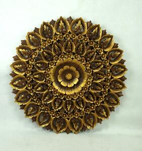 Dekorácia na stenu Mandala ELANOR, zlatá, teakové drevo, 90 cm (Masterpiece ručná práca)