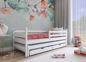 Detská posteľ z masívu ZUZANA s prístelkou a šuplíky - 200x90 cm - biela