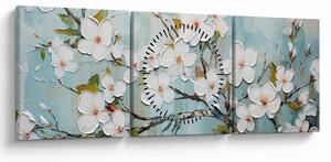 Obraz - Maľba, kvitnúce vetvy stromu (s hodinami) (90x30 cm)