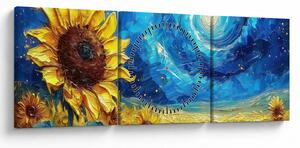 Obraz - Maľba slnečníc (s hodinami) (90x30 cm)