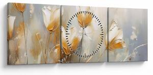 Obraz - Maľba tulipánov (s hodinami) (90x30 cm)