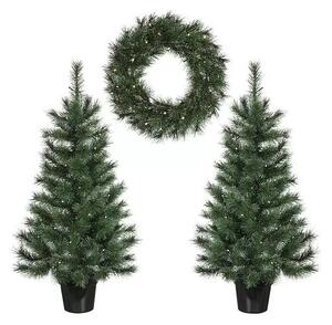 German Vianočná sada 2 stromčekov a LED venca / PVC / časovač / teplá biela / vnútorné a vonkajšie použitie / zelená
