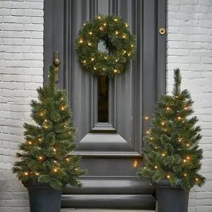 German Vianočná sada 2 stromčekov a LED venca / PVC / časovač / teplá biela / vnútorné a vonkajšie použitie / zelená