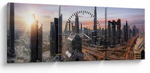 Obraz - Panorama Dubaja (s hodinami) (90x30 cm)