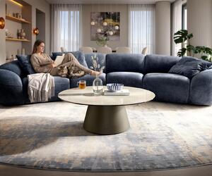 DELIFE Konferenčný stolík Edge okrúhly 100×100 cm keramika onyx champagne Borna titánová farba efekt