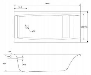 Cersanit Virgo akrylátová vaňa 160x75cm + nožičky, biela, S301-046