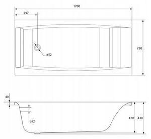 Cersanit Virgo akrylátová vaňa 170x75cm + nožičky, biela, S301-045