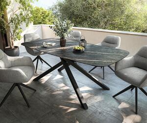 DELIFE Záhradný stôl Edge zaoblený 200x100 cm keramika Laminam® Noir Desir hnedá krížová podstava obdĺžnik čierna