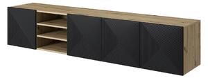 Závesný TV stolík Asha 200 cm s 3 otvorenými policami - artisan / čierny mat