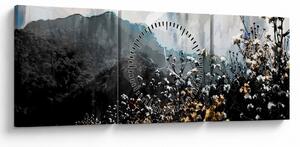Obraz - Ilustrácie divokých kvetov (s hodinami) (90x30 cm)